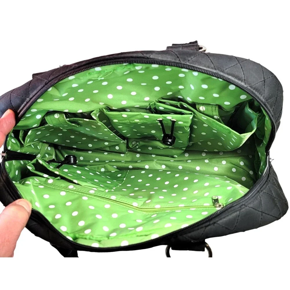JP Lizzy Bowler Type Large Diaper Bag Black Changing Pad Quilted Zippered